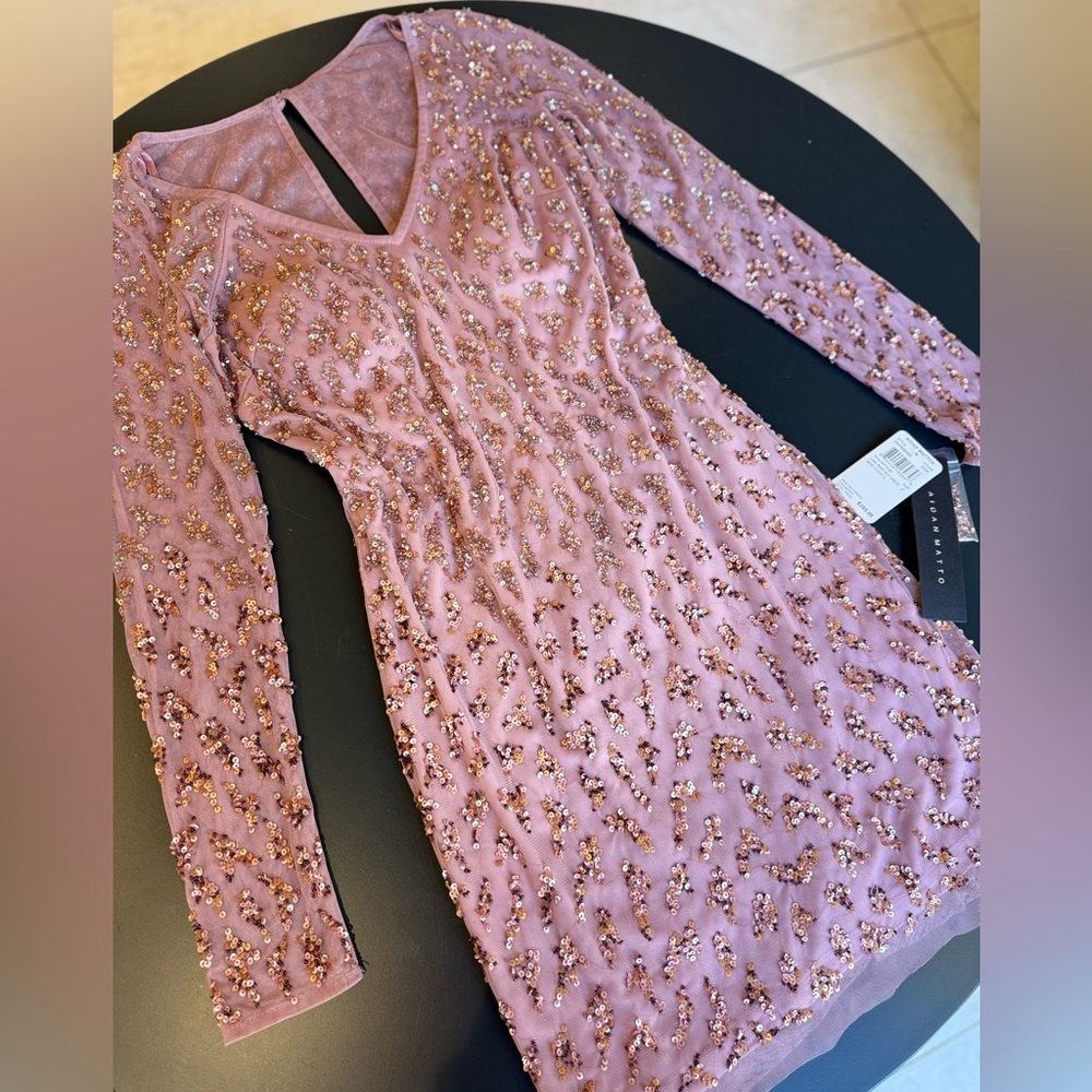 Aidan Mattox Sequin Embellished Mesh Dress - Size 2, Dusty Pink, Retail $395